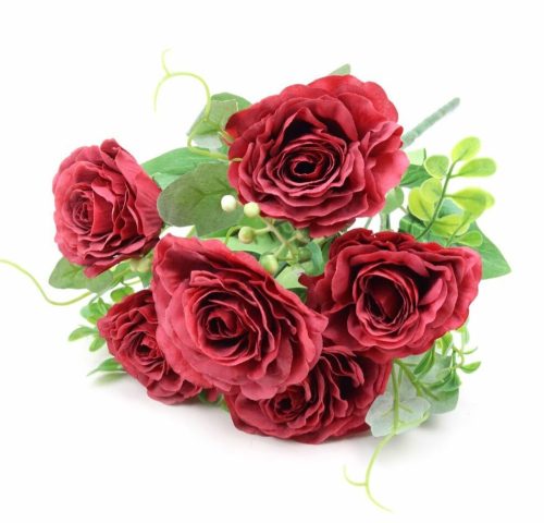 6 fejes dekor rózsa csokor - bordó