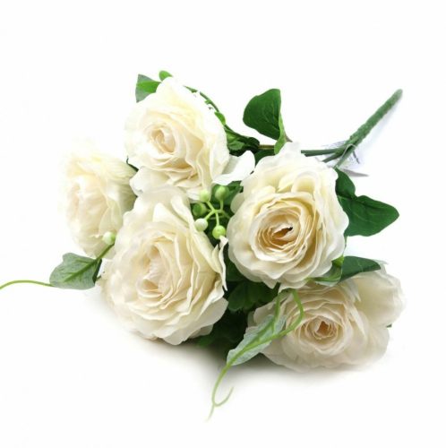 6 fejes dekor rózsa csokor - fehér