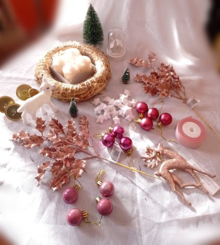 Karácsonyi dekor szett - púder/rózsaszín/rosegold