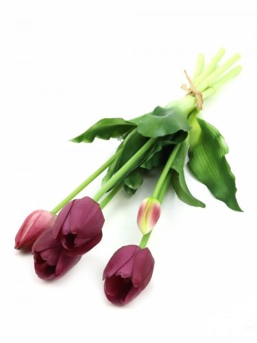 Élethű gumi tulipán 5 szálas csokor - mályva
