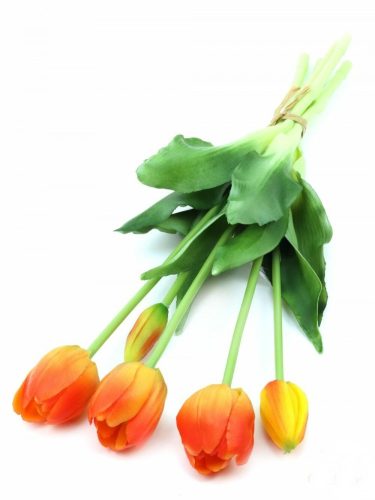 Élethű gumi tulipán 5 szálas csokor - narancs
