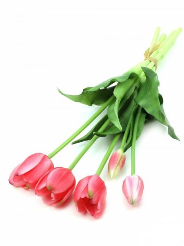 Élethű gumi tulipán 5 szálas csokor - sötét rózsaszín