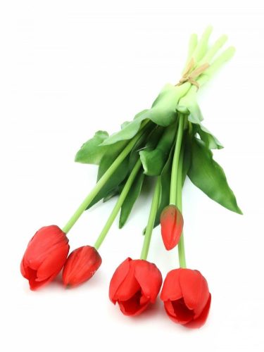 Élethű gumi tulipán 5 szálas csokor - piros