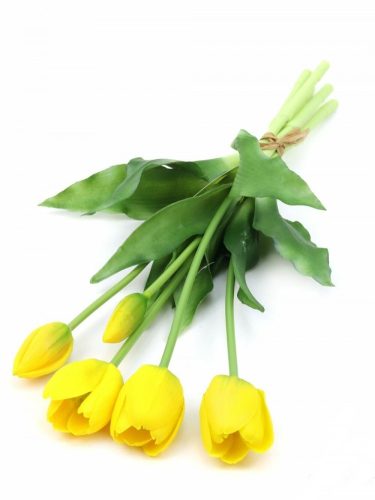 Élethű gumi tulipán 5 szálas csokor - sárga