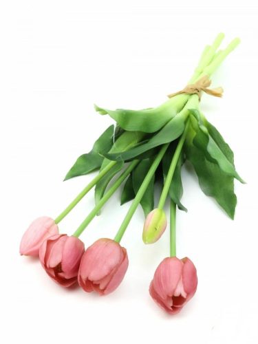 Élethű gumi tulipán 5 szálas csokor - világos mályva