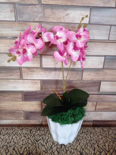 Orchidea selyemvirág műanyag kaspóban - rózsaszín