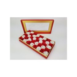 Prémium szappanrózsa doboz - fehér és piros